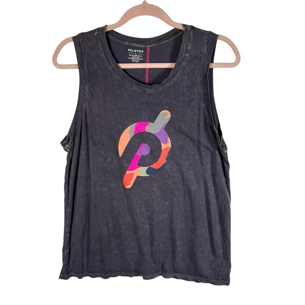 Peloton Distressed Gray Logo Tank Top Women's Size Small Athletic Biking Workout